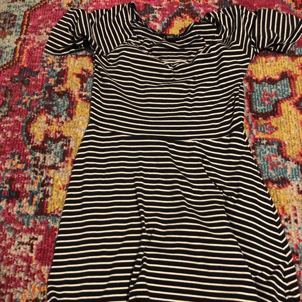 Short sleeved striped skater mini dress